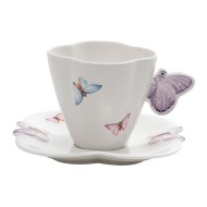 Xicara 200ml Para Chá Borboletas De Porcelana Com Pires 